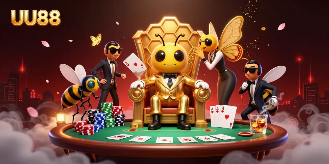 Experience thrilling entertainment at UU88, featuring a dynamic poker scene with vibrant characters!