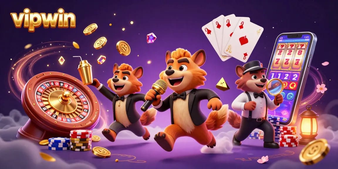 Experience the excitement of vipwin with a vibrant casino scene featuring hyenas in action.