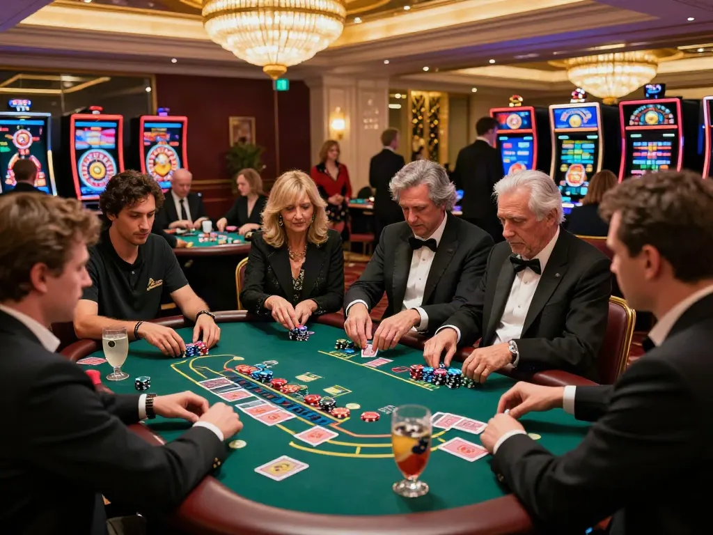 Exciting gaming atmosphere showcasing non Gamstop UK casinos with diverse players at a blackjack table.
