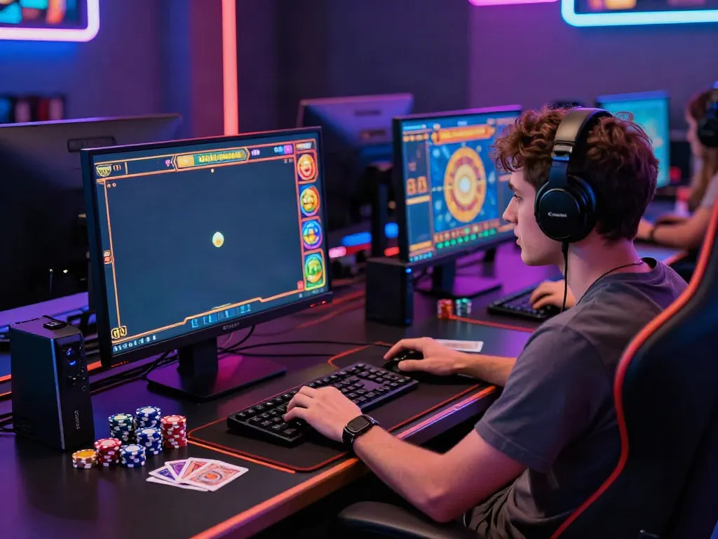 Exciting gaming atmosphere showcasing non GamStop UK casinos with vibrant slot games and neon lights.