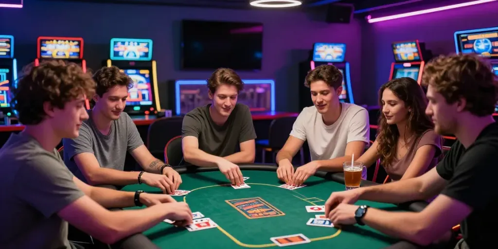 Exciting gaming lounge with friends enjoying non gamstop uk casinos card games