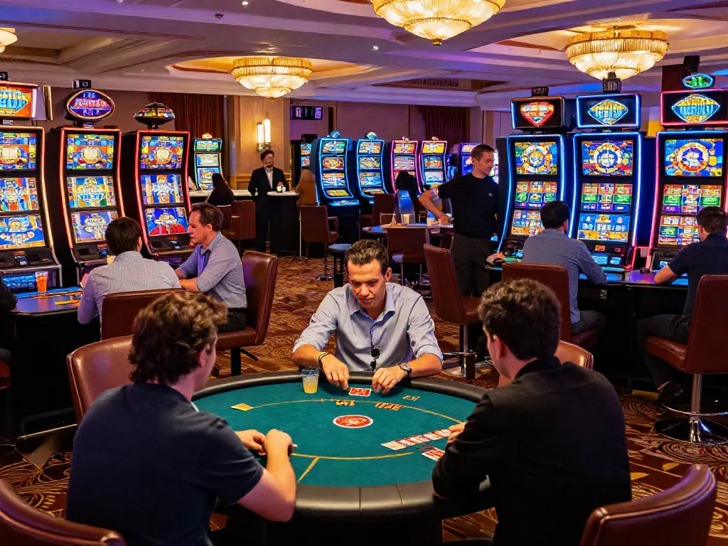 Engaged players at non GamStop UK casinos enjoying games in a vibrant casino atmosphere.