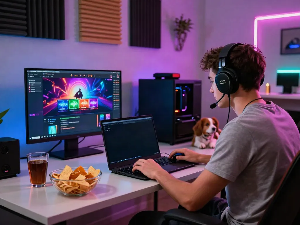 Exciting gaming setup featuring non GamStop UK casinos with vibrant visuals and a cozy atmosphere.