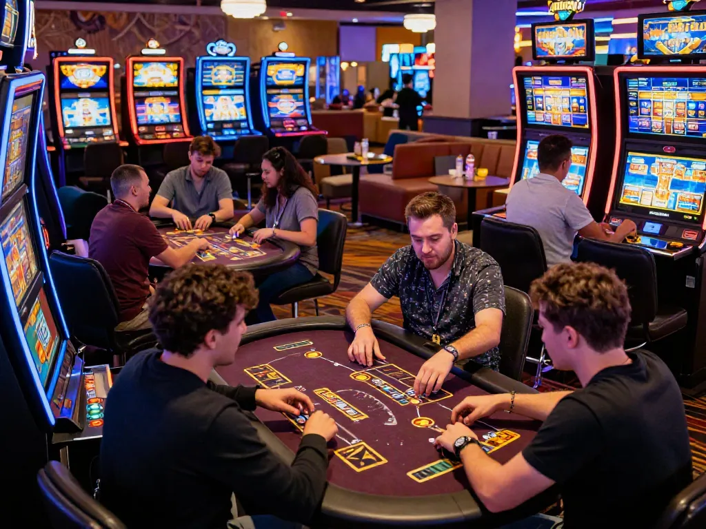 Engaged players at non GamStop UK casinos enjoying a vibrant gaming atmosphere.