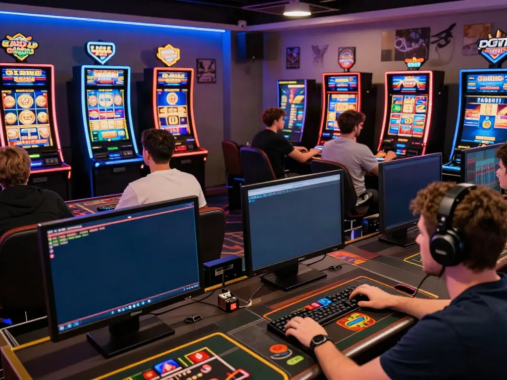 Engaged players enjoying non Gamstop UK casinos in a modern gaming room.