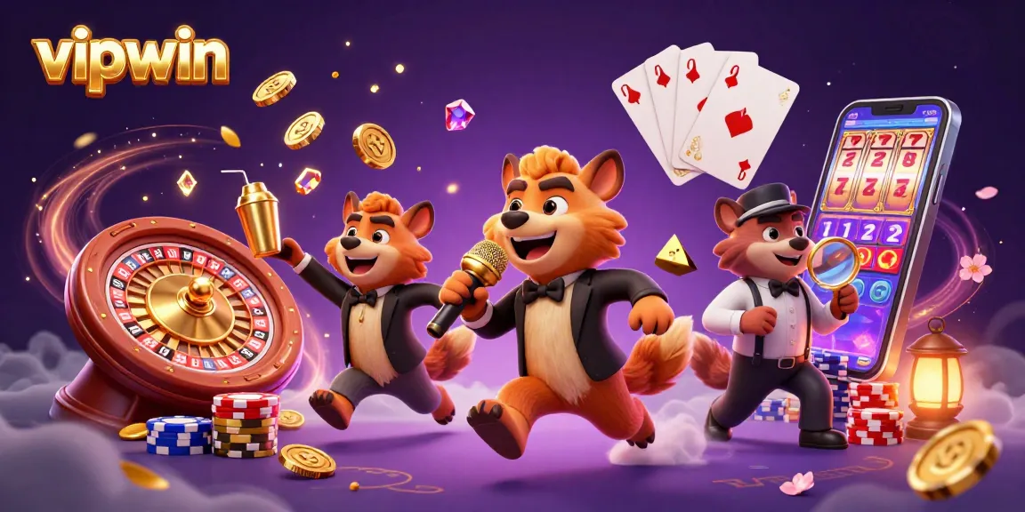 Experience the excitement of vipwin with a vibrant casino scene featuring hyenas in action.