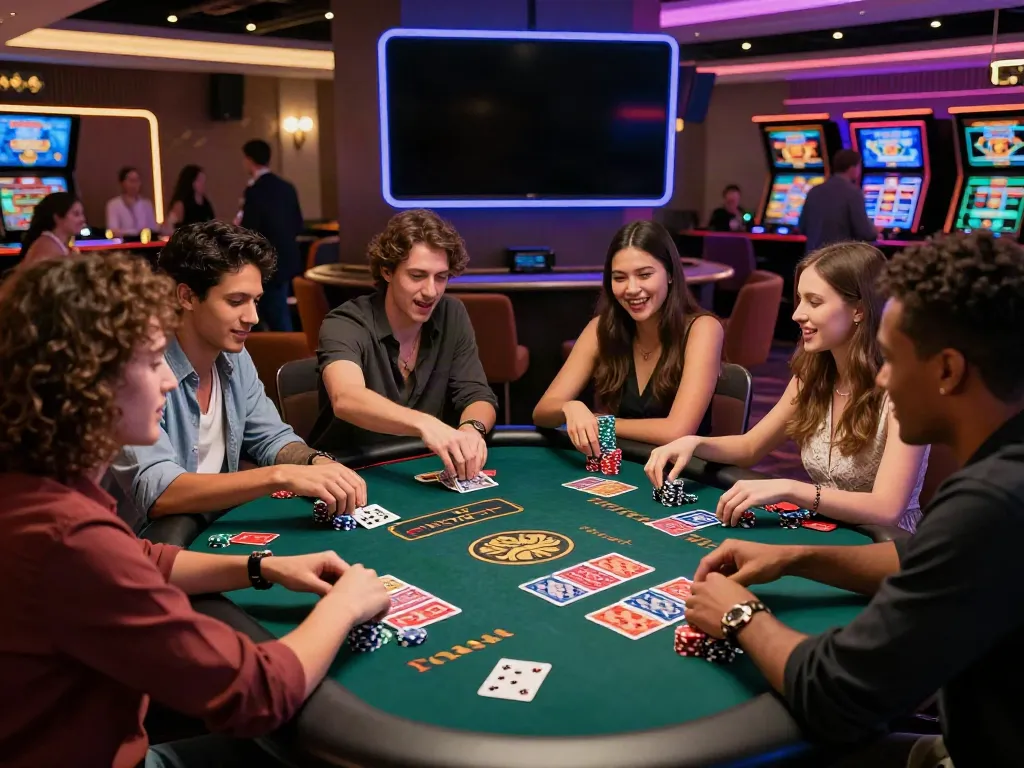 Exciting scene at non gamstop UK casinos with friends enjoying a gaming table.