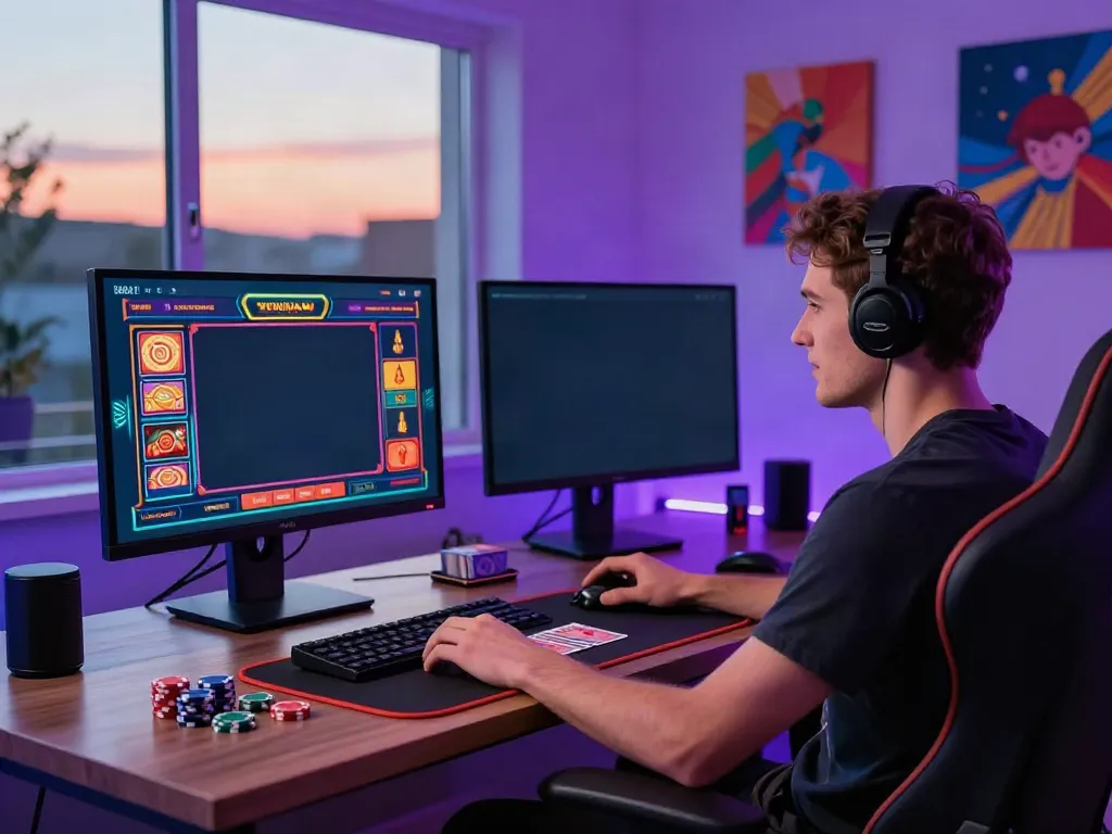 Engaging scene of a player at non gamstop UK casinos enjoying online gambling.