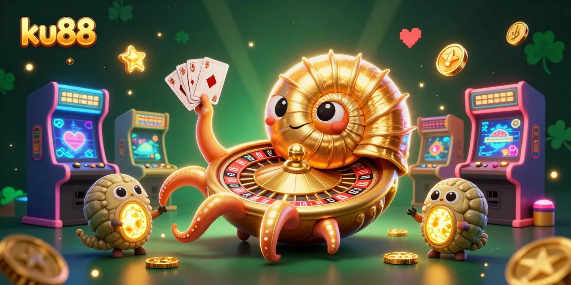 ku88 casino features a glowing nautilus roulette wheel with vibrant gaming elements and rich details.