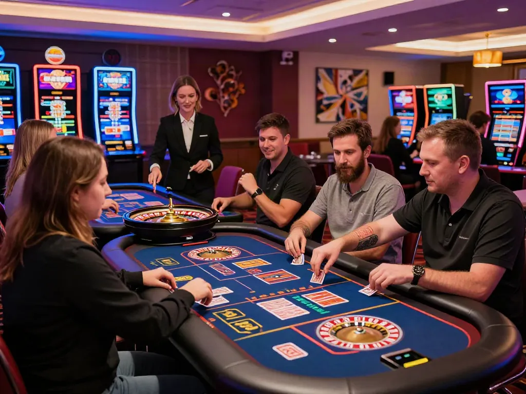 Engaged players experiencing thrilling non gamstop UK casinos atmosphere at a vibrant gaming table.