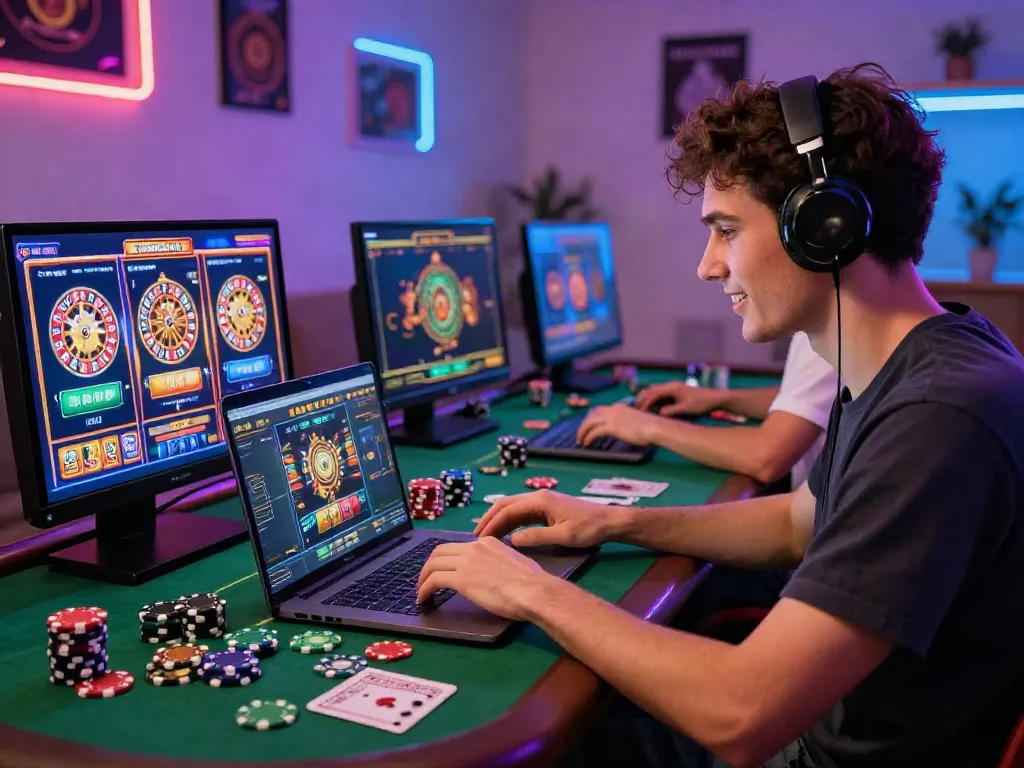 Exciting gaming atmosphere showcasing non gamstop UK casinos with a gamer immersed in online play.