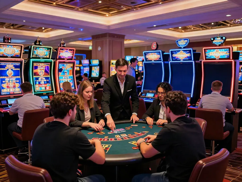 Players enjoying popular games at non gamstop UK casinos in a vibrant casino environment.