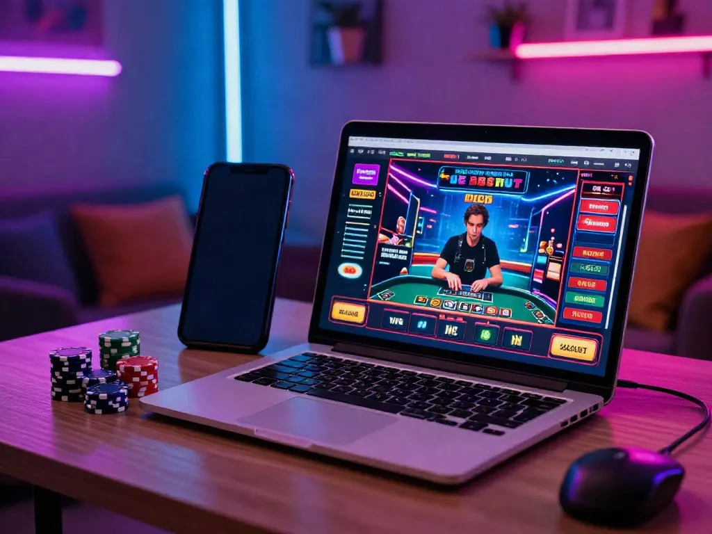 Engaging gaming scene showcasing a player enjoying non gamstop uk casinos at home with vibrant lighting.