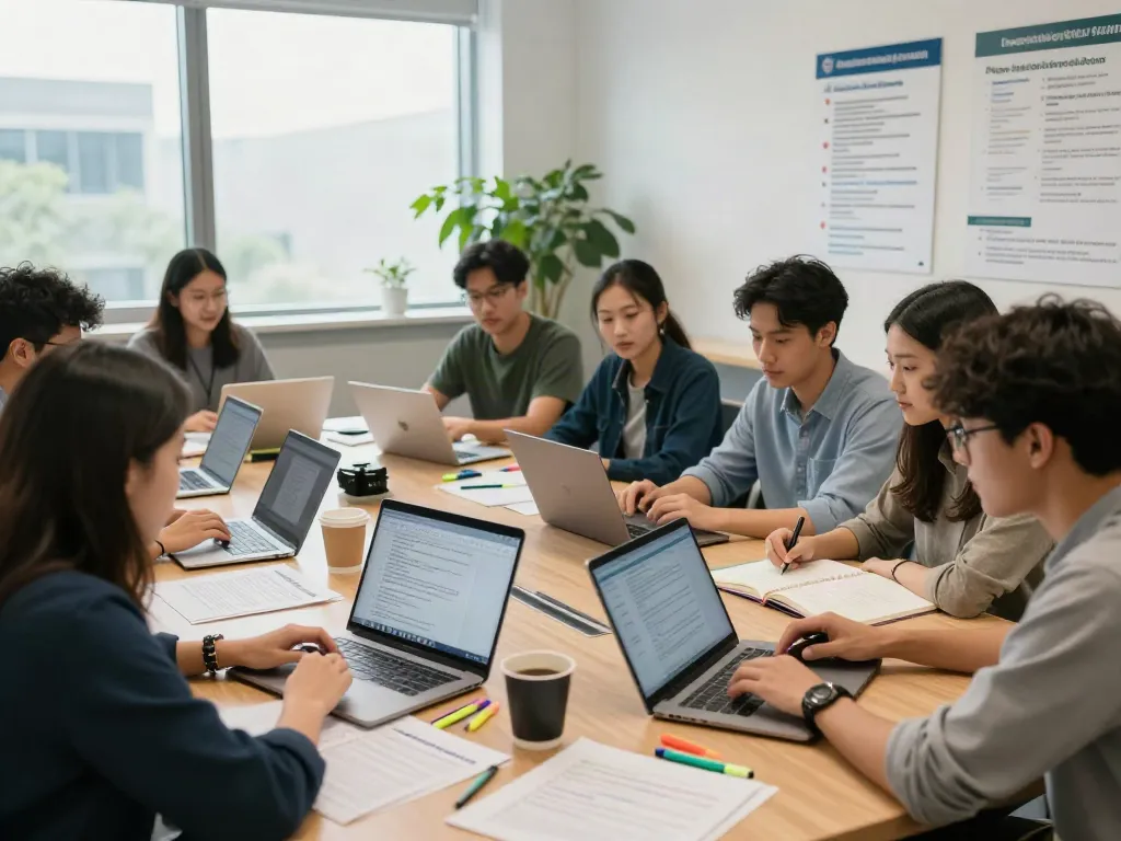 A collaborative study session exploring citation techniques for my sources in a modern academic space.