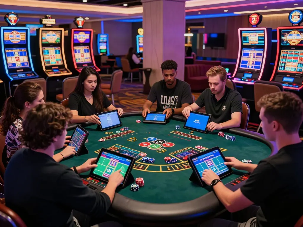 Dynamic gaming scene in non Gamstop UK casinos featuring players enjoying digital baccarat.