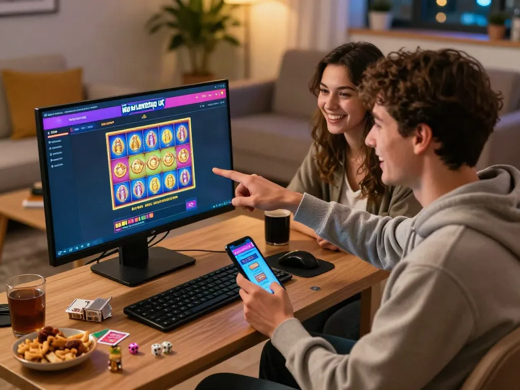 Players enjoying games at a non Gamstop UK casino from home, capturing excitement and engagement.