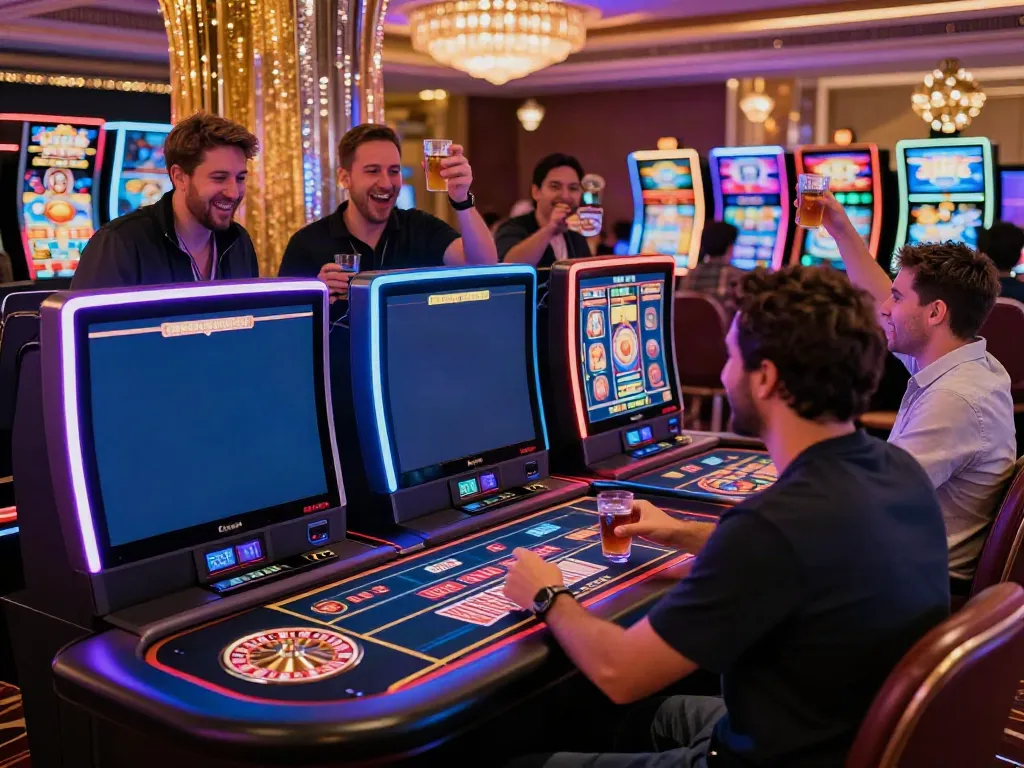 Exciting non Gamstop UK casinos environment with players enjoying games and celebrating wins.