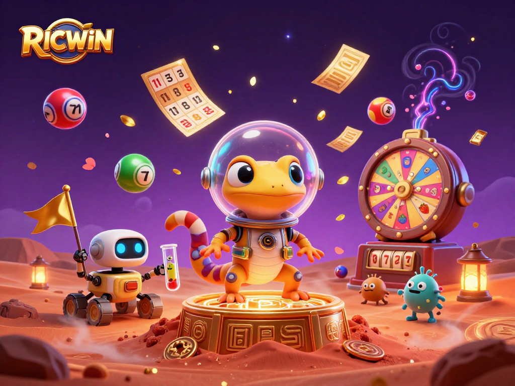 Experience RICWIN in an entertaining Martian casino adventure with vibrant game elements.
