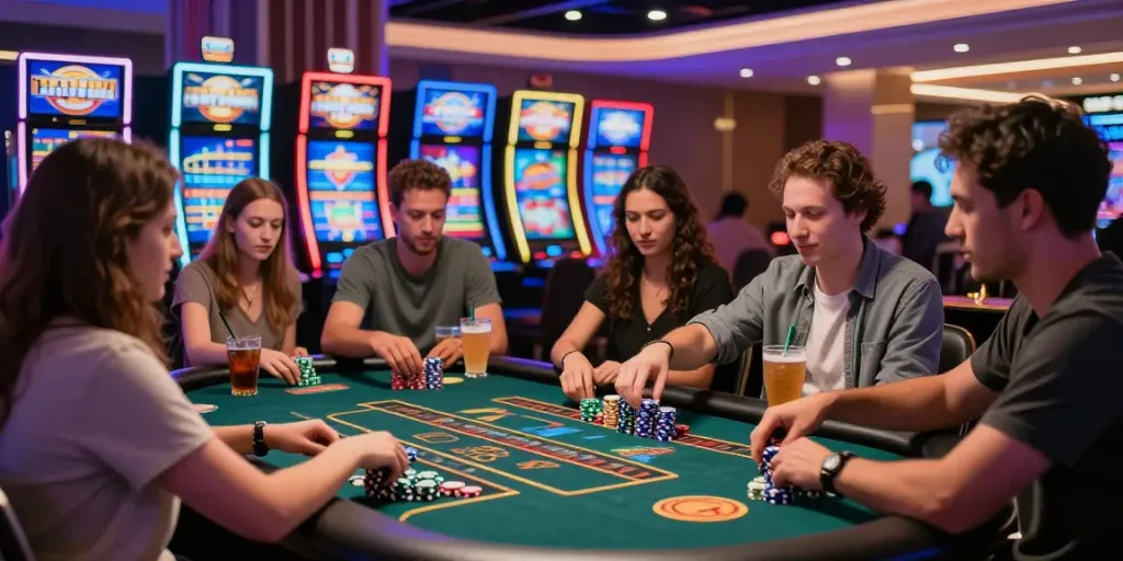 Enjoying non gamstop UK casinos with diverse players at a vibrant gaming table.