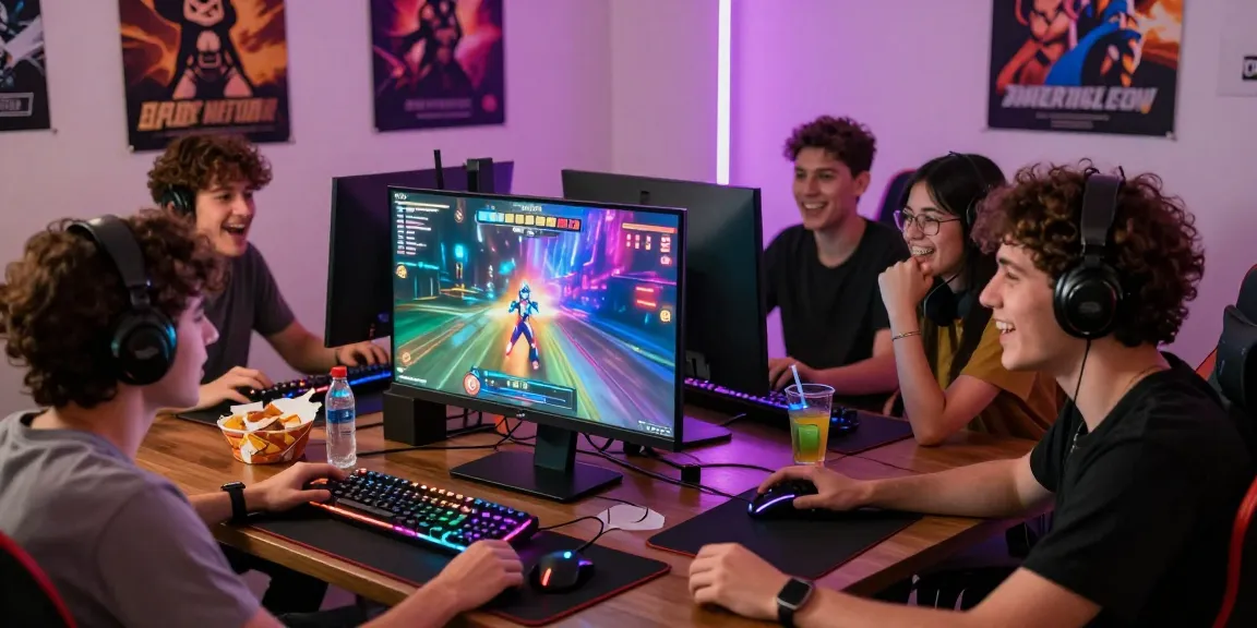 Exciting group enjoying mind control hentai gaming experience with vibrant graphics and social atmosphere.