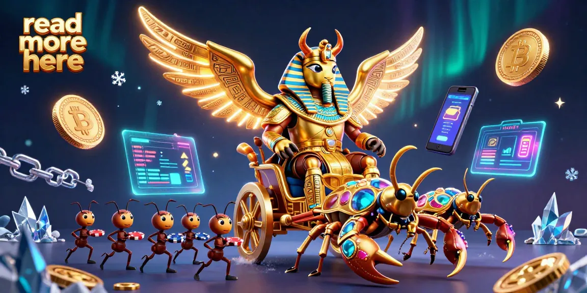Engage in the fun at gambling sites by visiting read more here, featuring a golden scarab beetle and crypto coins.