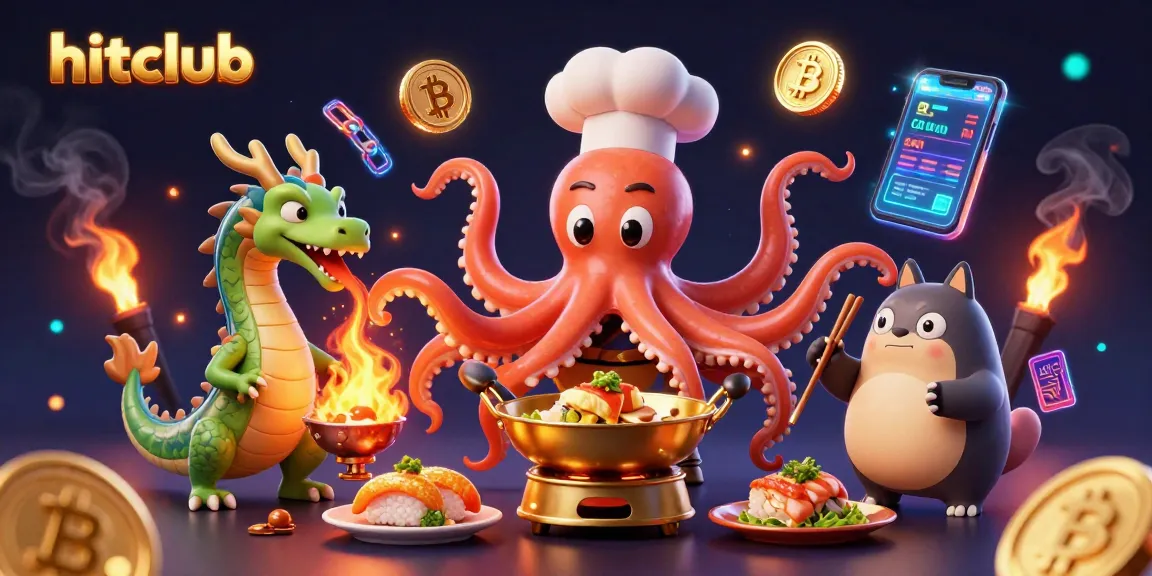 Engage with hitclub's exciting gaming scene, featuring a vibrant octopus chef and thrilling casino elements.