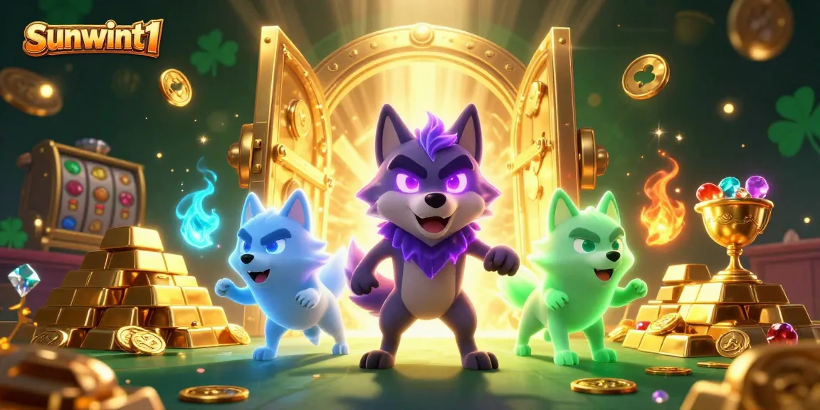 Win big at sunwint1 while surrounded by treasure and ghostly wolves in this casino-themed 3D illustration.
