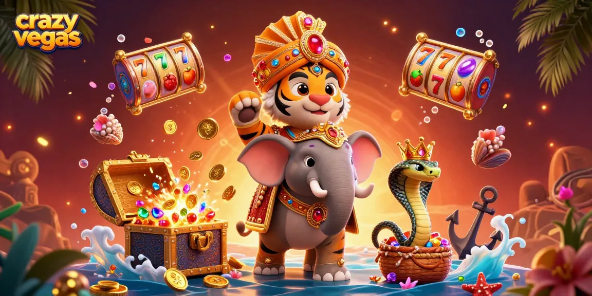 Play exciting slot games and win big with crazyvegas in a vibrant casino-themed illustration.